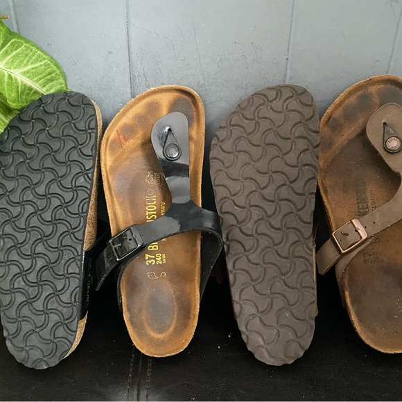 LOT 2 Pre-owned Birkenstock Gizeh Sandals in Black and Brown 37/6 Women’s - Picture 5 of 7